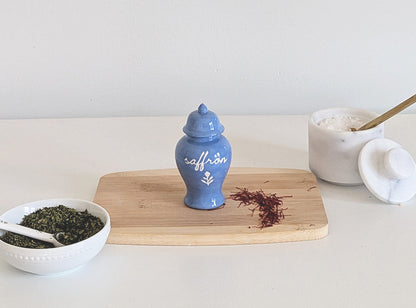 Chinoiserie Spice Jar Set 1 - basil, oregano, rosemary, bay, cinnamon, and saffron