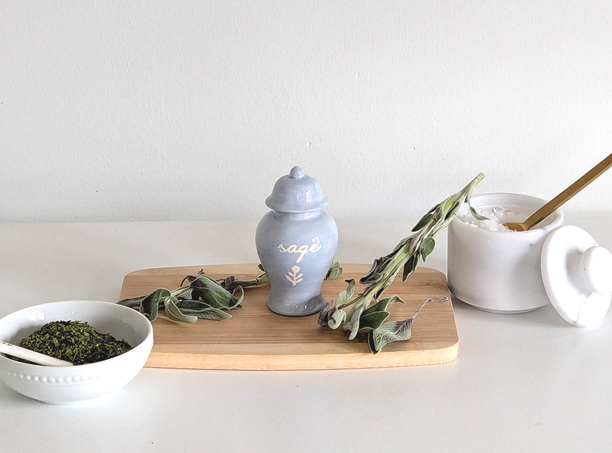Chinoiserie Spice Jar Set 4 - onion, paprika, celery, sage, pepper, & coriander