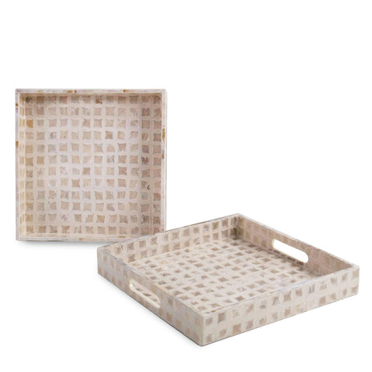 Mother of Pearl Inlay Rectangle Serving Trays - Set of Two - Sorelle Gifts