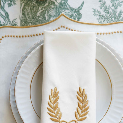 LUNA IVORY GOLD TRIM FABRIC PLACEMAT NAPKIN SET