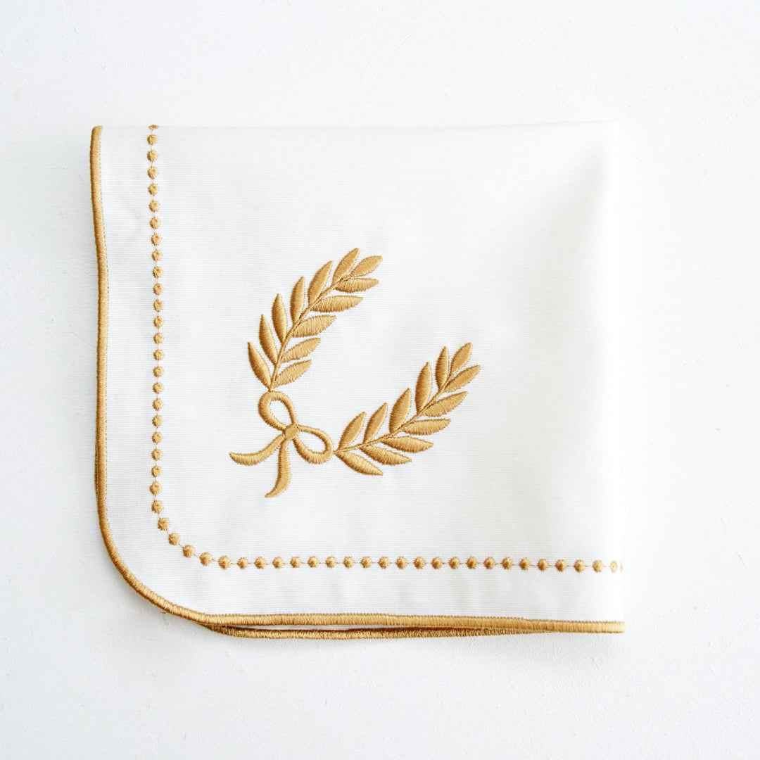 LUNA IVORY GOLD TRIM FABRIC PLACEMAT NAPKIN SET