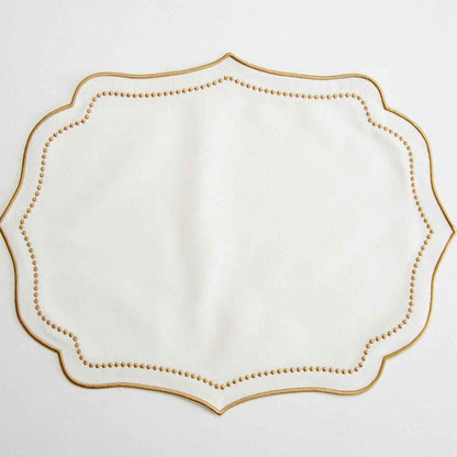 LUNA IVORY GOLD TRIM FABRIC PLACEMAT NAPKIN SET