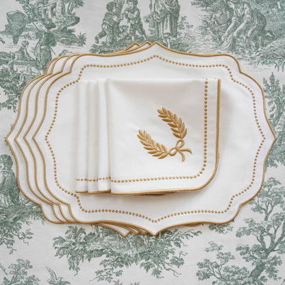 LUNA IVORY GOLD TRIM FABRIC PLACEMAT NAPKIN SET