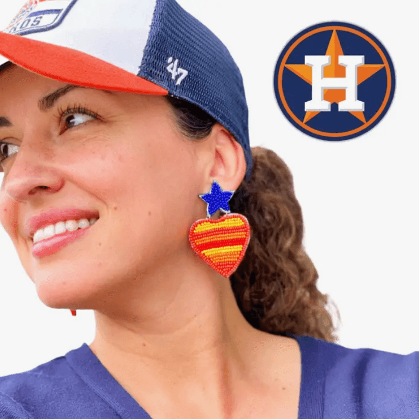 My Heart Beaded Houston Astros Earrings - Sorelle Gifts