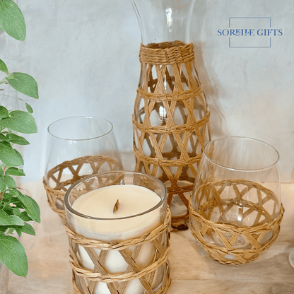 Natural Straw Rattan Wrap Candle - Sorelle Gifts