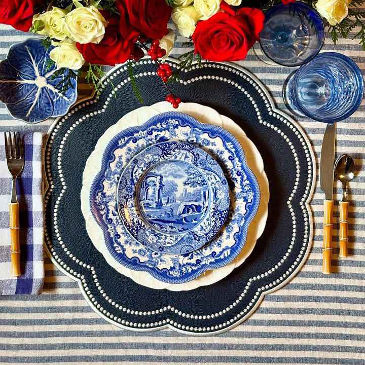 NURTURE BLUE SCALLOPED FAUX LEATHER PLACEMAT