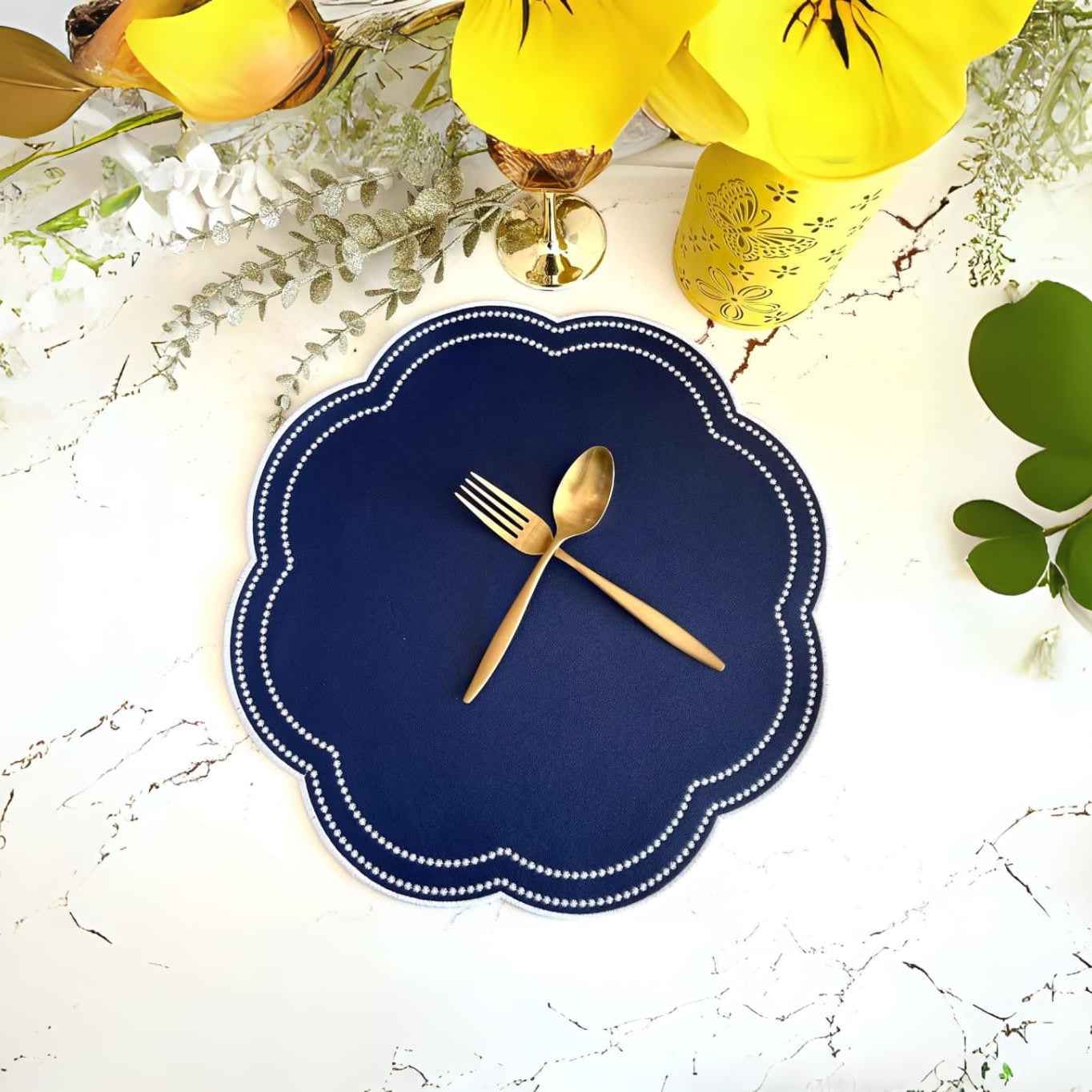 NURTURE BLUE SCALLOPED FAUX LEATHER PLACEMAT