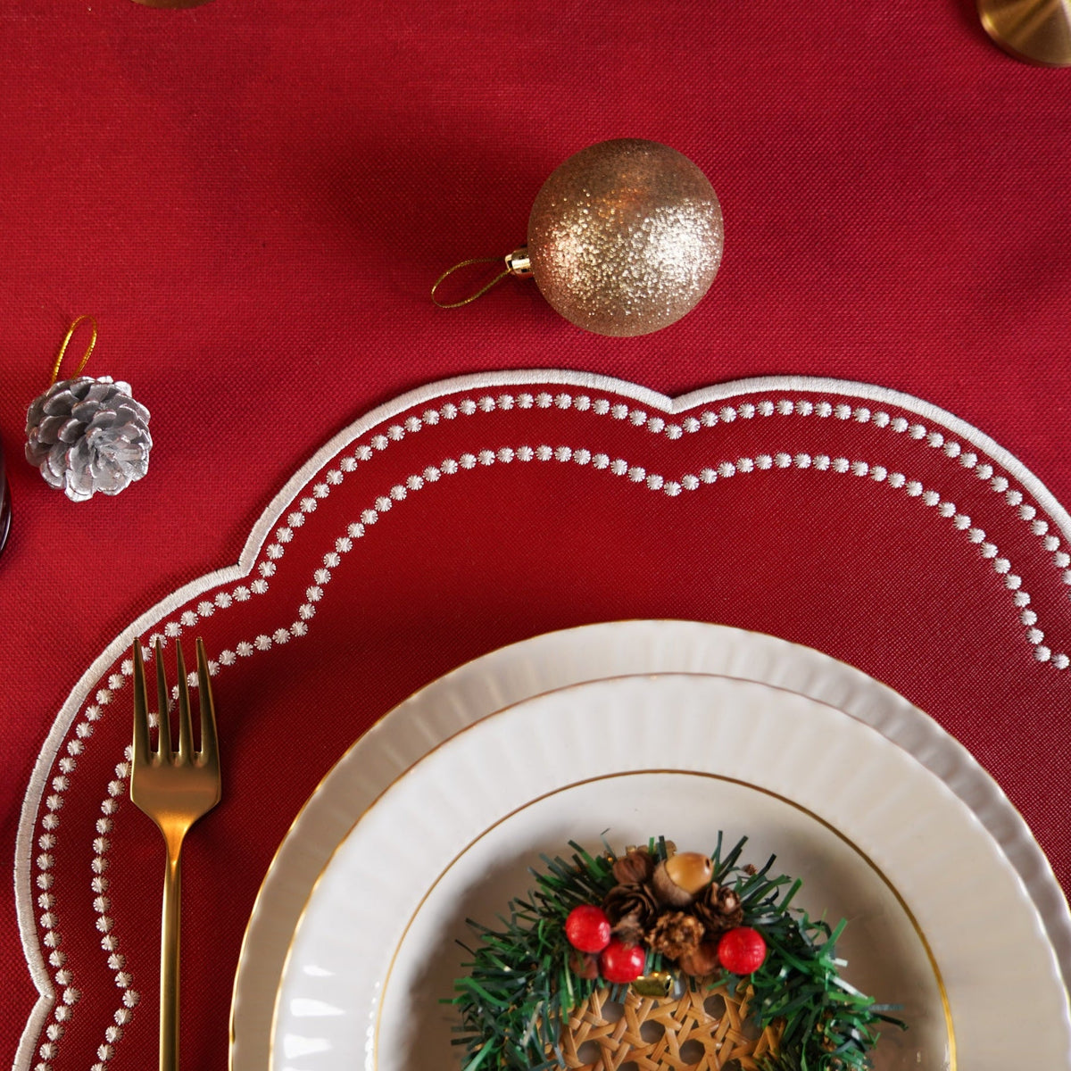 Nurture Red Scalloped Faux Leather Placemats
