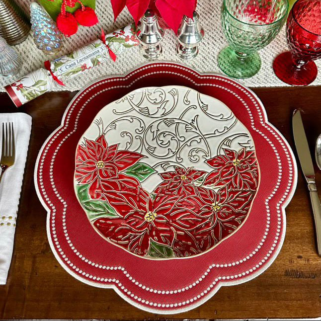 Nurture Red Scalloped Faux Leather Placemats