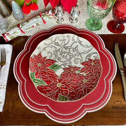 Nurture Red Scalloped Faux Leather Placemats