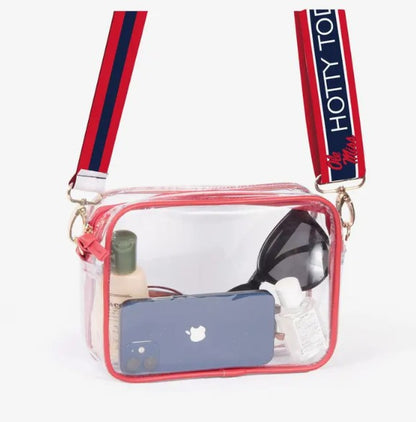 University Clear Purse with Reversible Patterned Shoulder Straps - multiple options