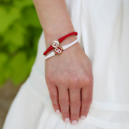 Oklahoma Bali Silicone Bracelet in Crimson & White
