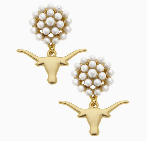 Texas Longhorns Pearl Cluster 24K Gold Plated Logo Earrings