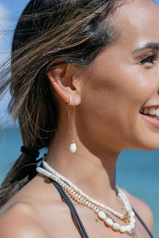 Pikake Flower Pearl Threader Earrings - Leimana