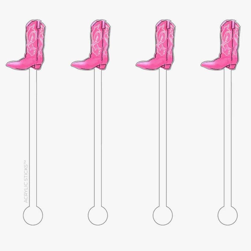 Pink Rodeo Cowgirl Boot Reusable Acrylic Stir Sticks - Sorelle Gifts