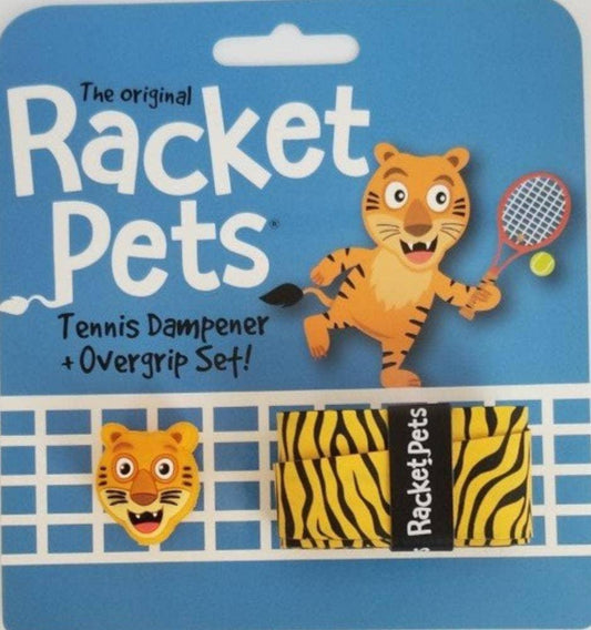 Racket Pets Tennis Overgrip Tape and Matching Shock Absorbing Dampener - Tiger - Sorelle Gifts