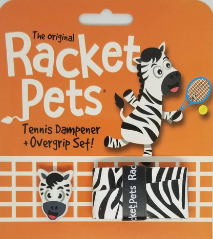 Racket Pets Tennis Overgrip Tape and Matching Shock Absorbing Dampener - Zebra - Sorelle Gifts