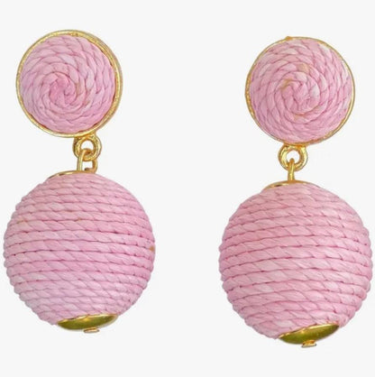 Raffia Lantern Pom Earrings - Ballet Slipper Pink - Sorelle Gifts