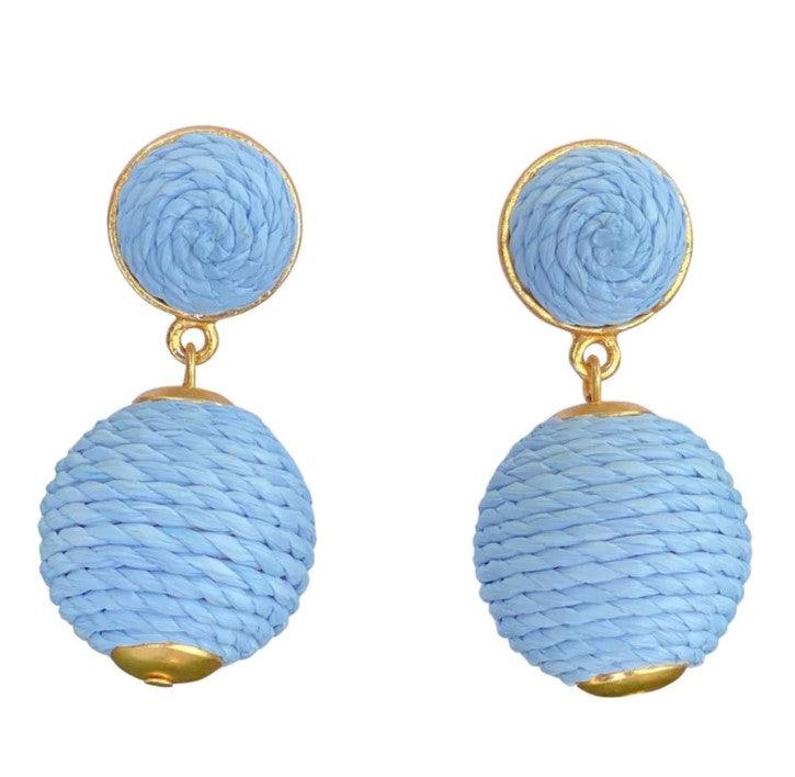 Raffia Lantern Pom Earrings - Light Blue - Sorelle Gifts