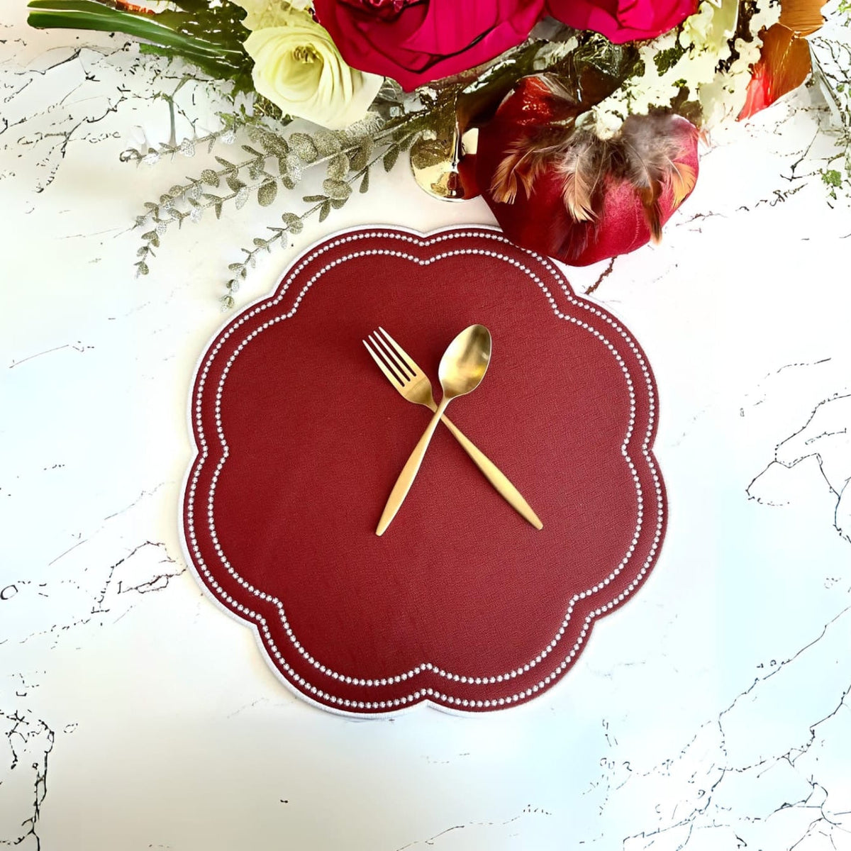 Nurture Red Scalloped Faux Leather Placemats