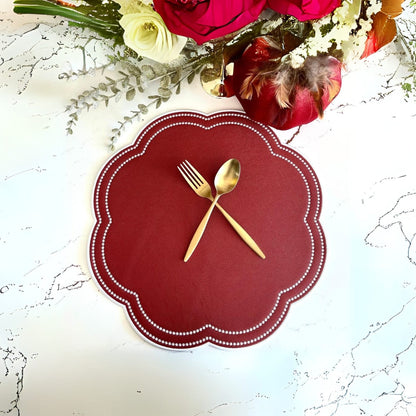 Nurture Red Scalloped Faux Leather Placemats