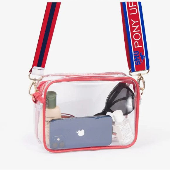 University Clear Purse with Reversible Patterned Shoulder Straps - multiple options