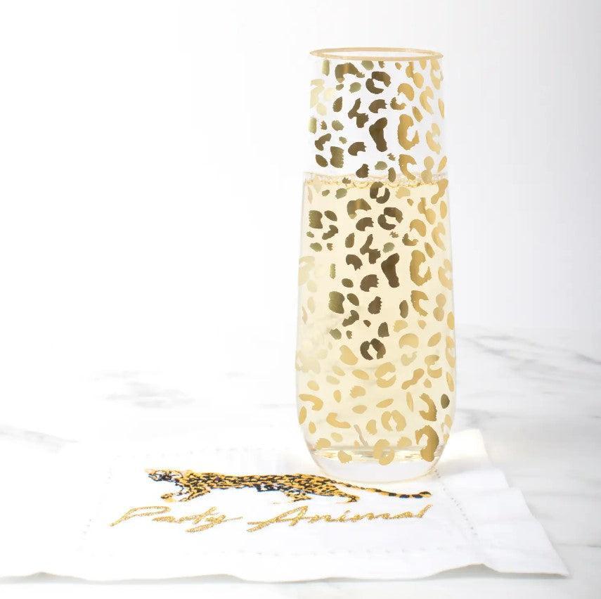 Stemless Gold Leopard Champagne Glass 8oz - Sorelle Gifts