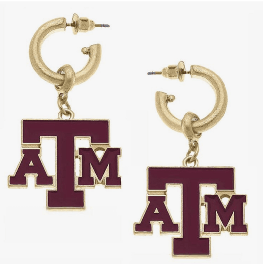 Texas A&M Aggies Drop Hoop Earrings - Sorelle Gifts