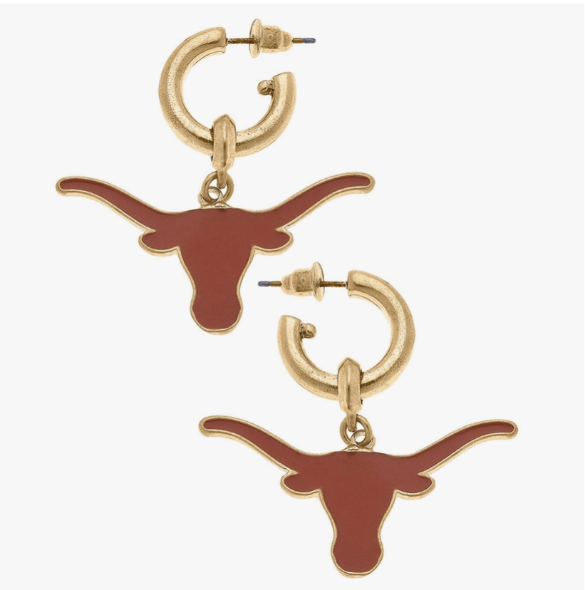 Texas Longhorn Drop Hoop Earrings - Sorelle Gifts