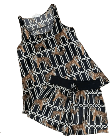 Tiger Trellis Pajama / Loungewear Shorts Set - Sorelle Gifts