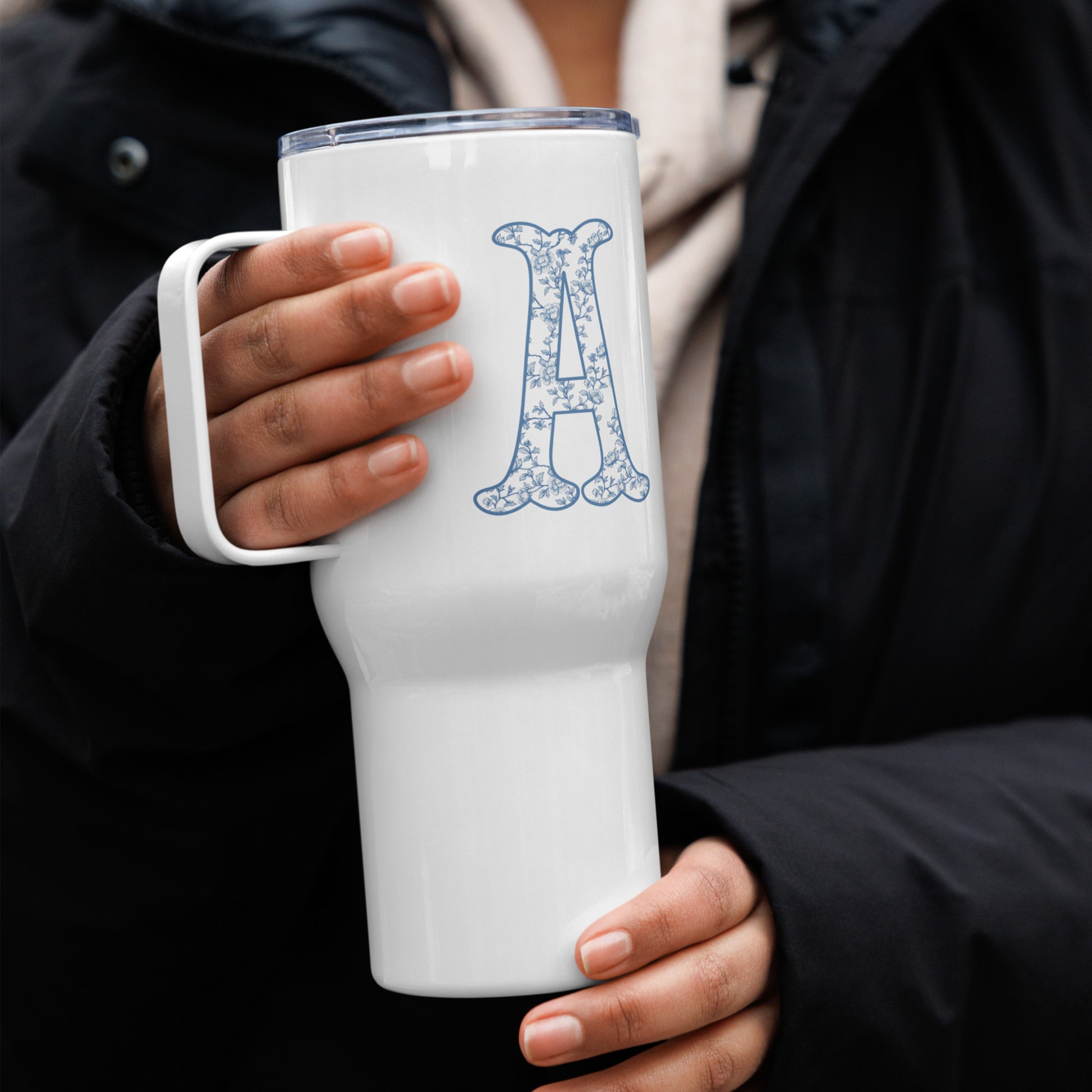 Chinoiserie Charm Monogram Travel Mug - Sorelle Gifts