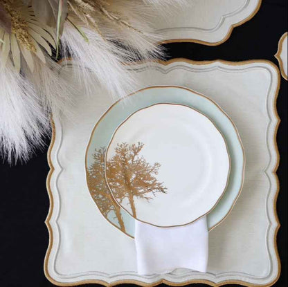 SHIMMER IVORY GOLD SILVER SQUARE FABRIC PLACEMAT