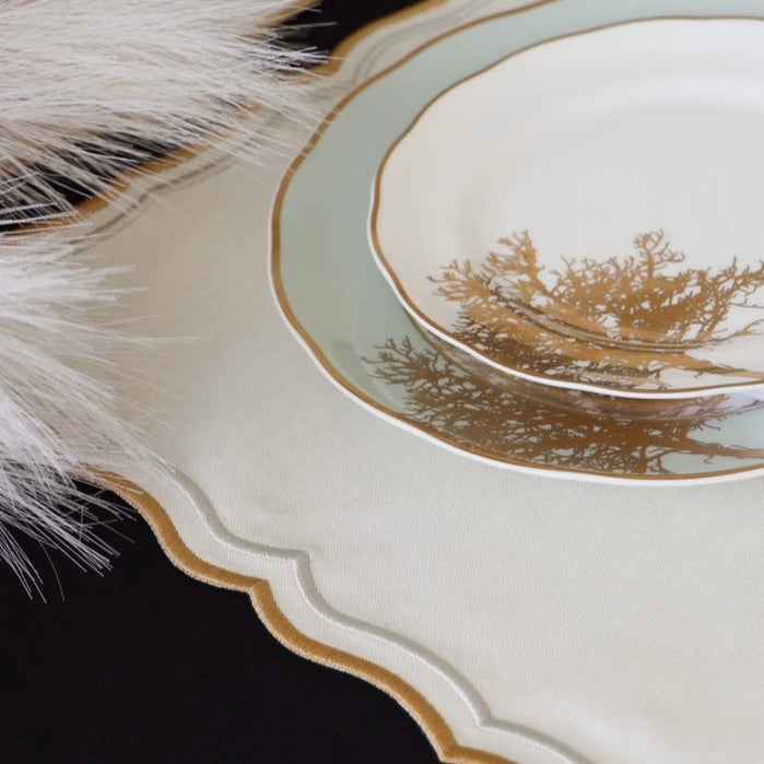 SHIMMER IVORY GOLD SILVER SQUARE FABRIC PLACEMAT