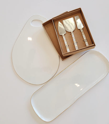 Oval Cheese Tray - White with Gold Trim - Sorelle Gifts