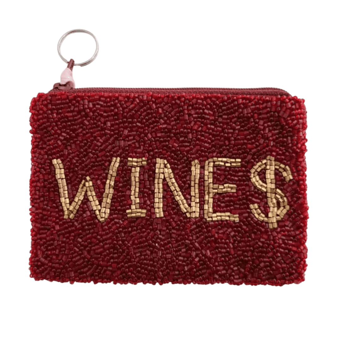 Wine $ Hand Beaded Zip Pouch - Sorelle Gifts