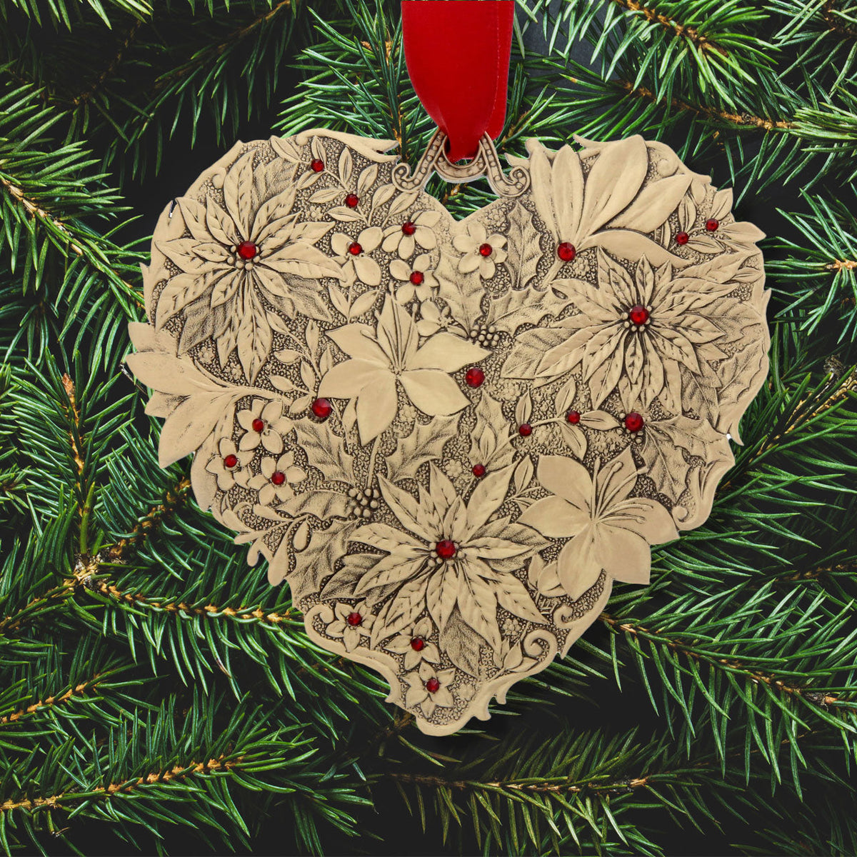 Seasons of Love- Winter Poinsettia Heart Ornament (Bronze)