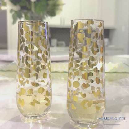 Stemless Gold Leopard Champagne Glass 8oz
