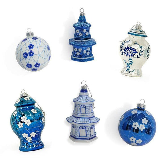 Blue and White Chinoiserie Glass Ornaments - Sorelle Gifts