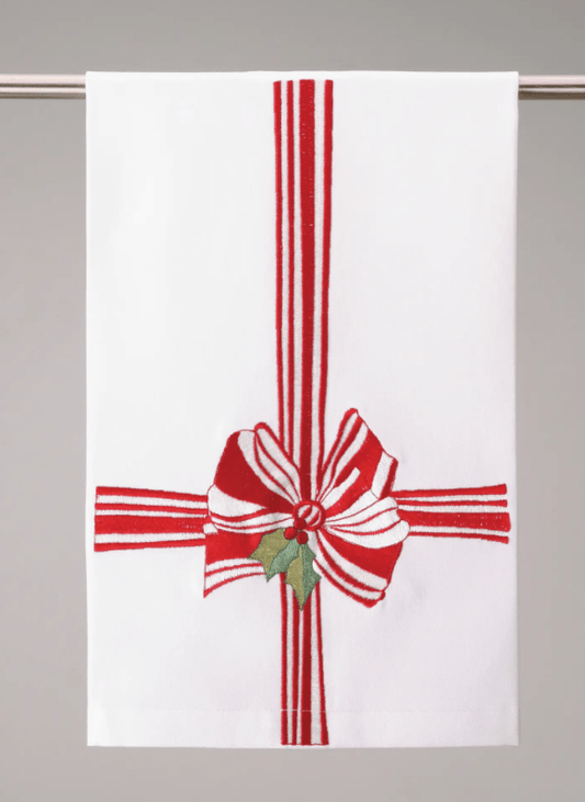 Embroidered Red Ribbon Holiday Kitchen Towel - Sorelle Gifts